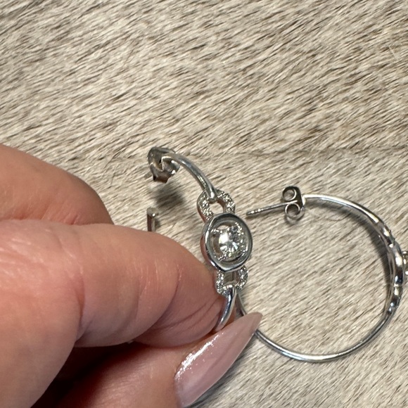 Stunning Silver Rhodium Plated Lab Created Drop Earrings - Picture 4 of 4